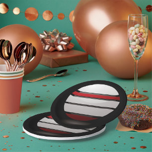 Abstract Geometric Sphere Red White Black Paper Plates
