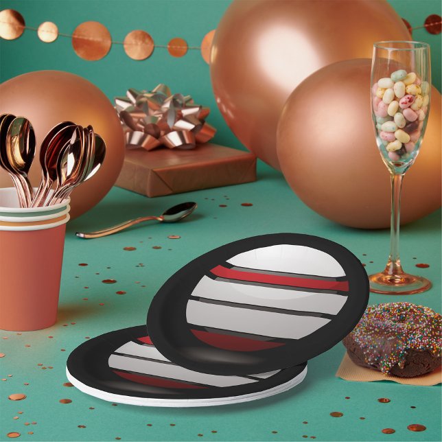 Abstract Geometric Sphere Red White Black Paper Plates (Creator Uploaded)