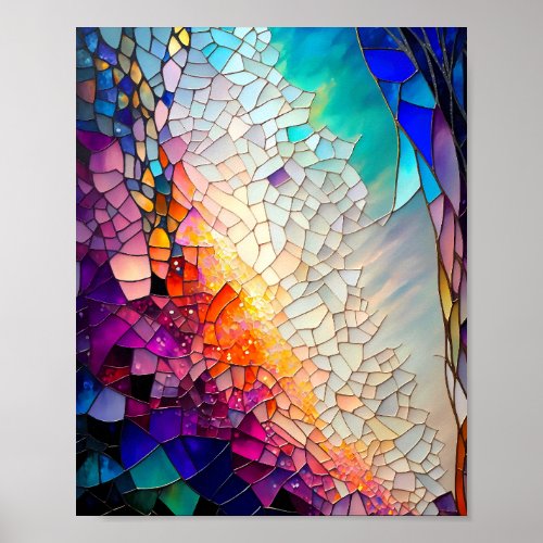 Abstract geometric stained glass pattern poster