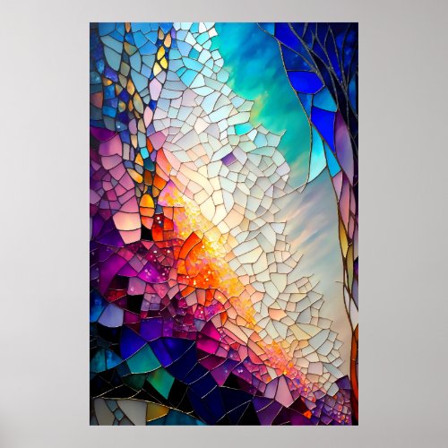 Abstract geometric stained glass patterns poster