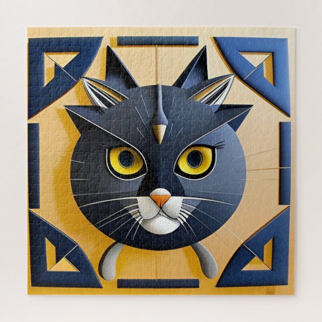 Abstract Geometric Stylized Cat Jigsaw Puzzle (Vertical)