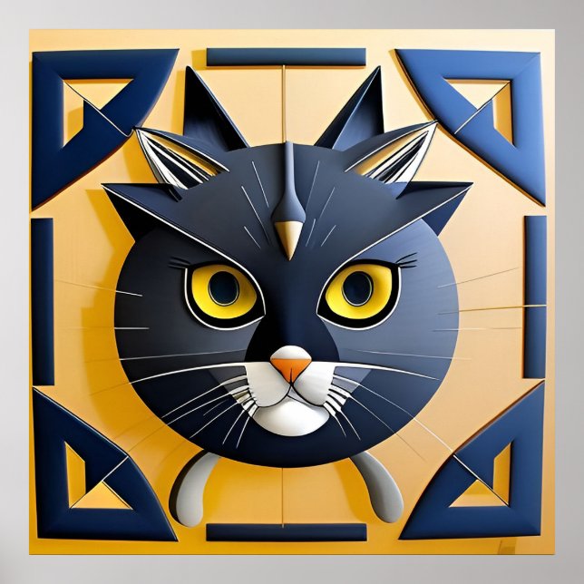 Abstract Geometric Stylized Cat Poster (Front)