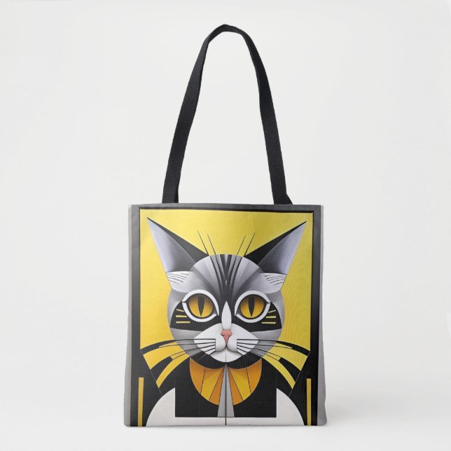 🐱Abstract Geometric Stylized Cat Stylish👜✨ Tote Bag (Front)