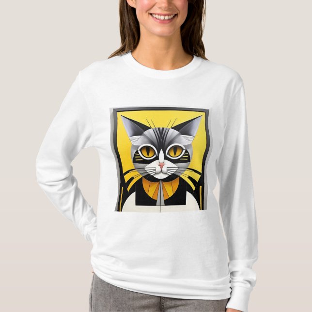 Abstract Geometric Stylized Cat T-Shirt (Front)