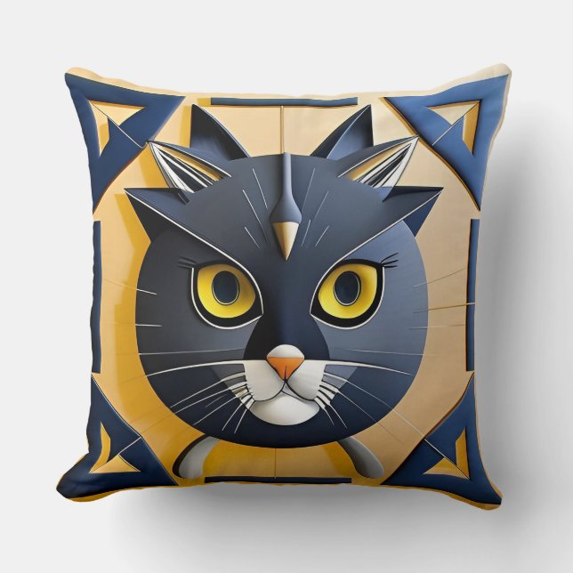 Abstract Geometric Stylized Cat Throw Pillow (Front)