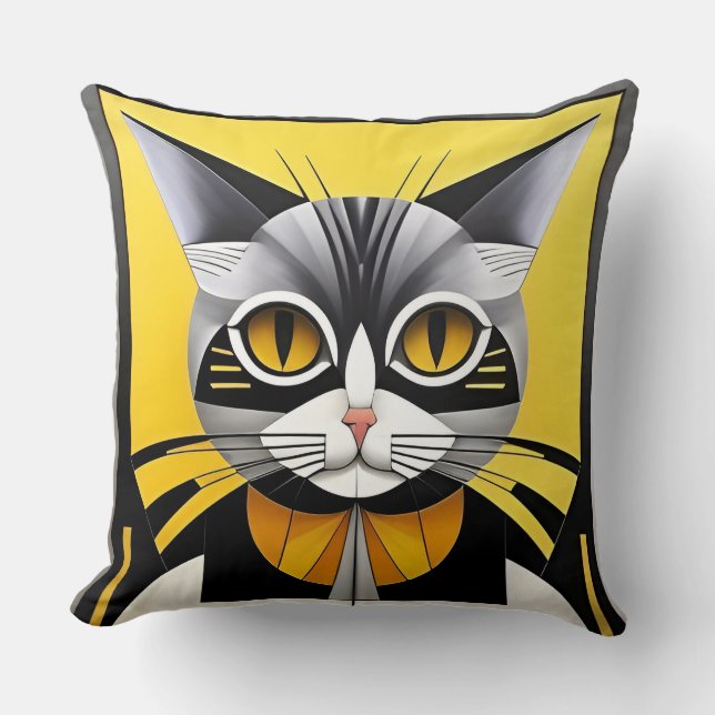 Abstract Geometric Stylized Cat Throw Pillow (Front)