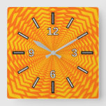 [ Thumbnail: Abstract Geometric Sun-Like Pattern Square Clock ]