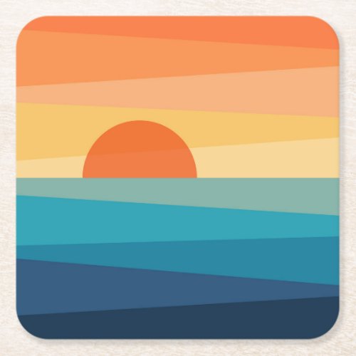Abstract geometric sunrise square paper coaster