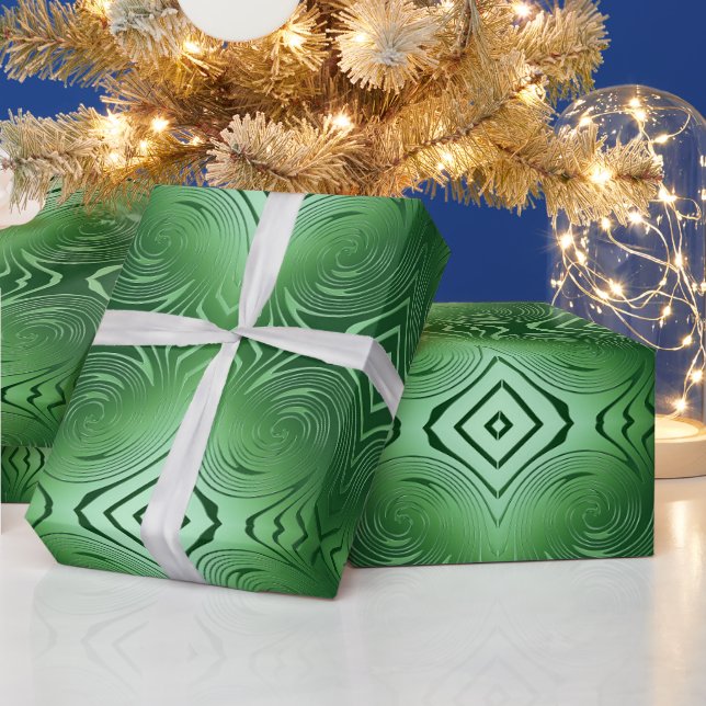 abstract geometric swirl green pattern wrapping paper (Holidays)