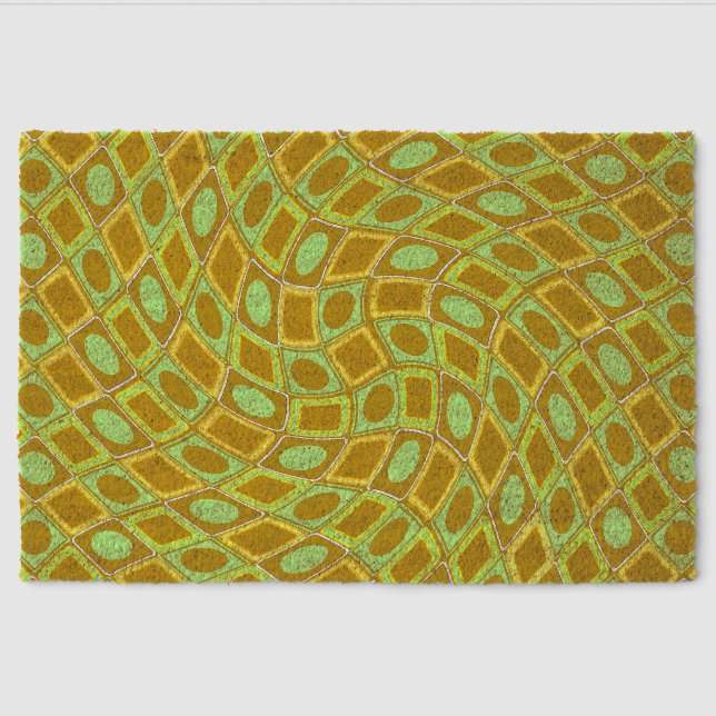 Abstract geometric swirl retro lime pattern fiber doormat (Front)