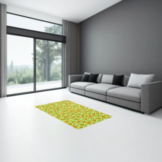 Abstract geometric swirl retro lime pattern rug