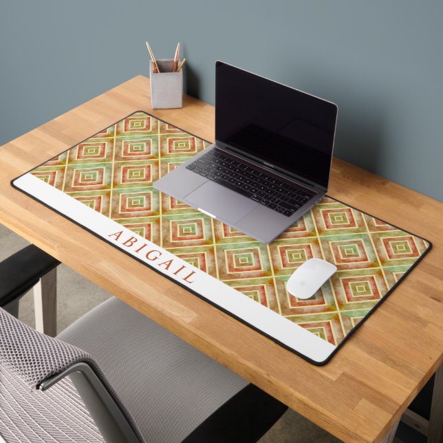 Abstract geometric terracotta, olive green pattern desk mat (Office 2)