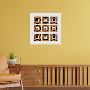 Abstract Geometric Tiles Black Orange Poster