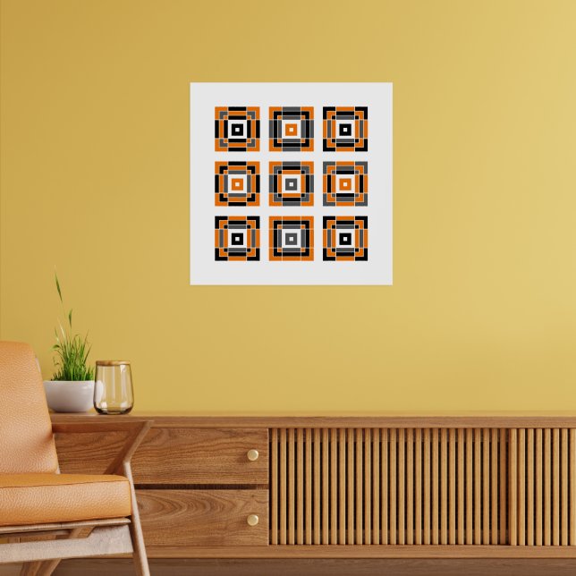 Abstract Geometric Tiles Black Orange   Poster (Living Room 2)