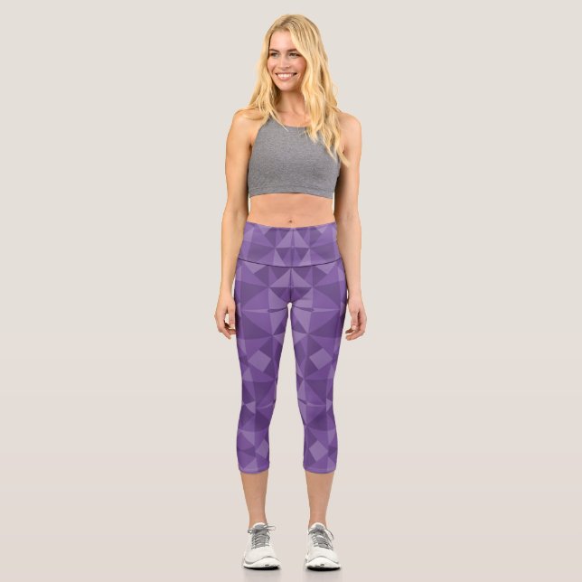 Abstract Geometric Triangle Pattern Capri Leggings (Front)
