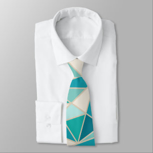Abstract Geometric Triangles, Lagoon, Blue, Sand Neck Tie