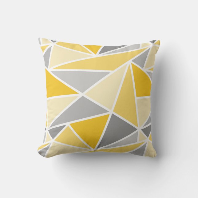 Abstract Geometric Triangles, Mustard Yellow Gray Throw Pillow (Front)
