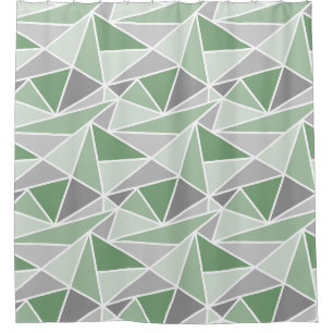 Abstract Geometric Triangles, Sage Green, Gray Shower Curtain