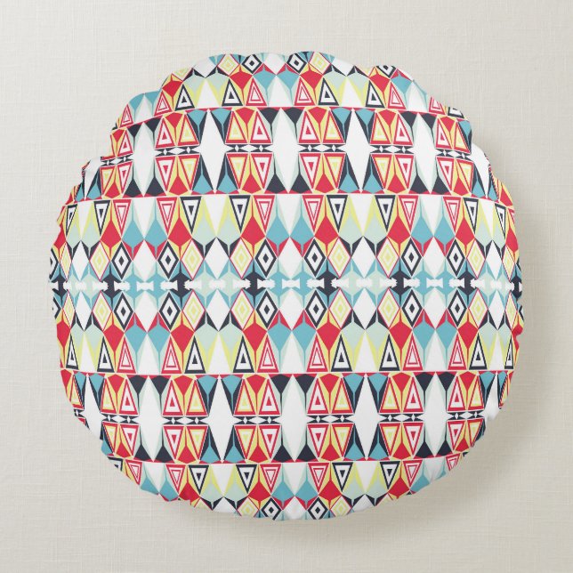 Abstract Geometric Tribal Line Pattern Round Pillow (Front)