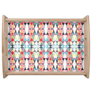 Abstract Geometric Tribal Line Pattern Serving Tray