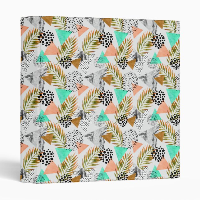 Abstract Geometric Tropical Leaf Pattern 3 Ring Binder (Front/Spine)