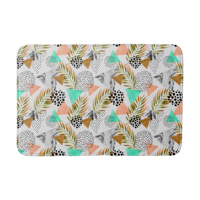 Abstract Geometric Tropical Leaf Pattern Bathroom Mat (Front)