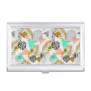 Abstract Geometric Tropical Leaf Pattern Business Card Holder