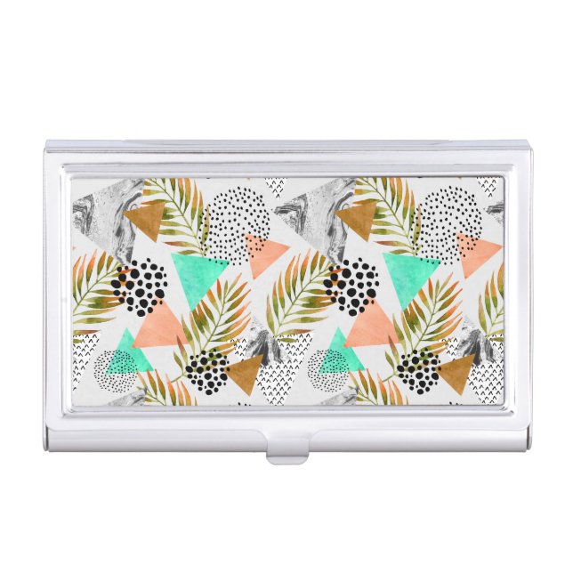 Abstract Geometric Tropical Leaf Pattern Business Card Holder (Front)