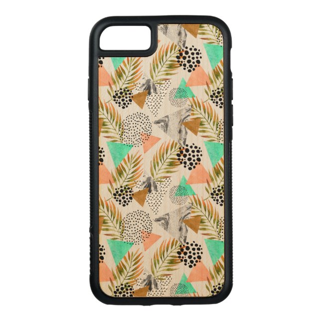 Abstract Geometric Tropical Leaf Pattern Carved Wood iPhone Case (Back)