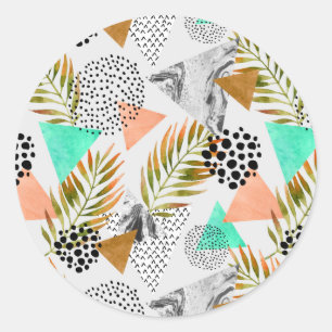 Abstract Geometric Tropical Leaf Pattern Classic Round Sticker