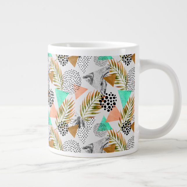 Abstract Geometric Tropical Leaf Pattern Giant Coffee Mug (Right)