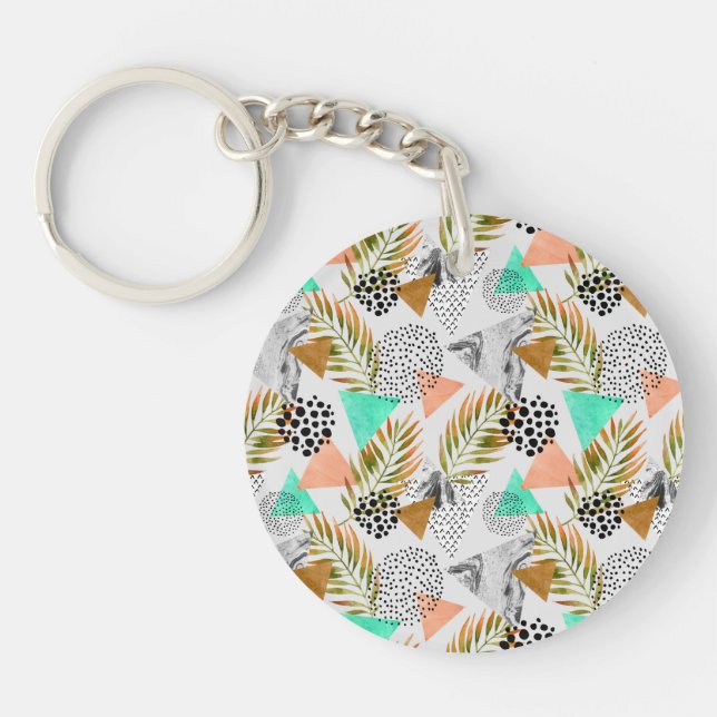 Abstract Geometric Tropical Leaf Pattern Keychain (Front)