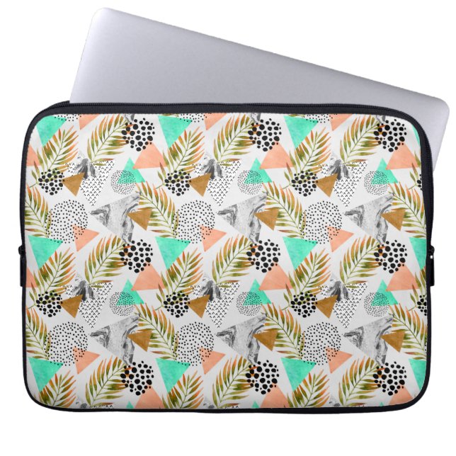 Abstract Geometric Tropical Leaf Pattern Laptop Sleeve (Front)