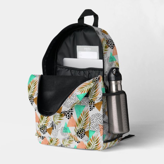 Abstract Geometric Tropical Leaf Pattern Printed Backpack  display picture 1