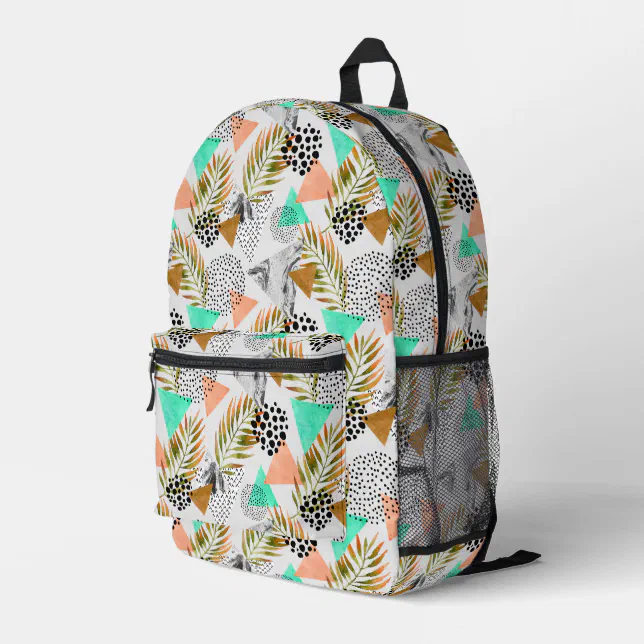 Abstract Geometric Tropical Leaf Pattern Printed Backpack  display picture 2