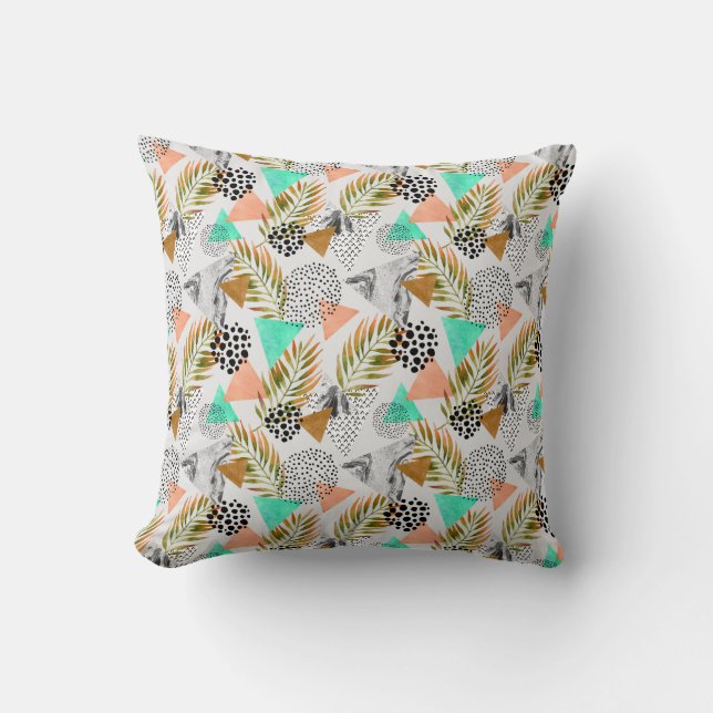 Abstract Geometric Tropical Leaf Pattern Throw Pillow (Front)