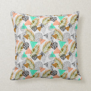 Abstract Geometric Tropical Leaf Pattern Throw Pillow