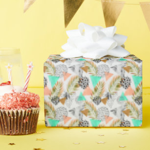 Abstract Geometric Tropical Leaf Pattern Wrapping Paper