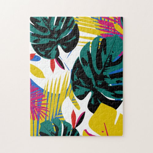Abstract Geometric Tropical Monstera Plants Jigsaw Puzzle