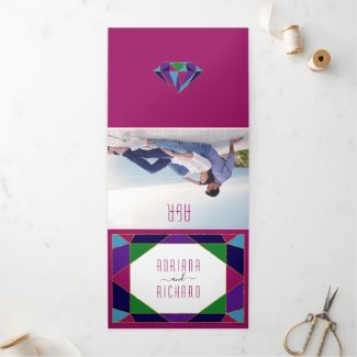 Abstract geometric typography ruby red wedding Tri-Fold invitation