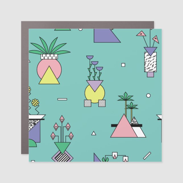 Abstract geometric, vases plants memphis style. car magnet (Front)