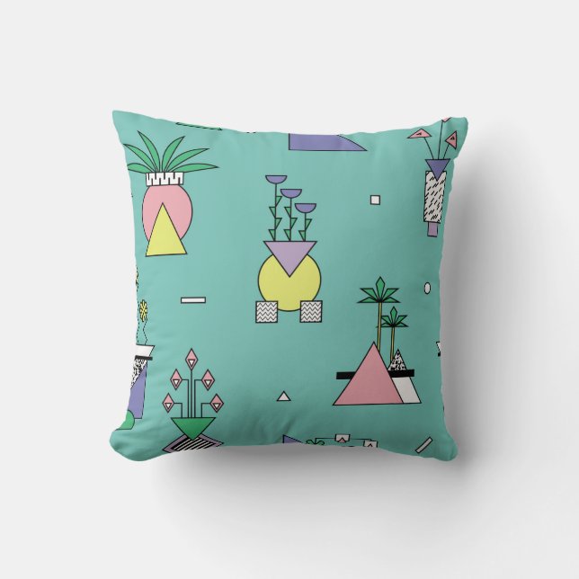 Abstract geometric, vases plants memphis style. throw pillow (Front)