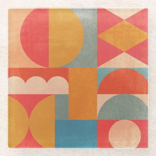 Abstract Geometric Vintage Paper Texture Glass Coaster