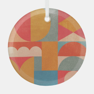Abstract Geometric: Vintage Paper Texture Glass Ornament