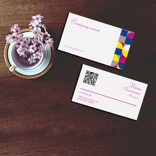 Abstract geometric white fuchsia QR Business Card (Creator Uploaded)