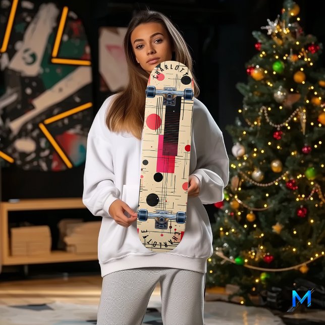 Abstract Geometric with Red and Black Accents Skateboard (Creator Uploaded)