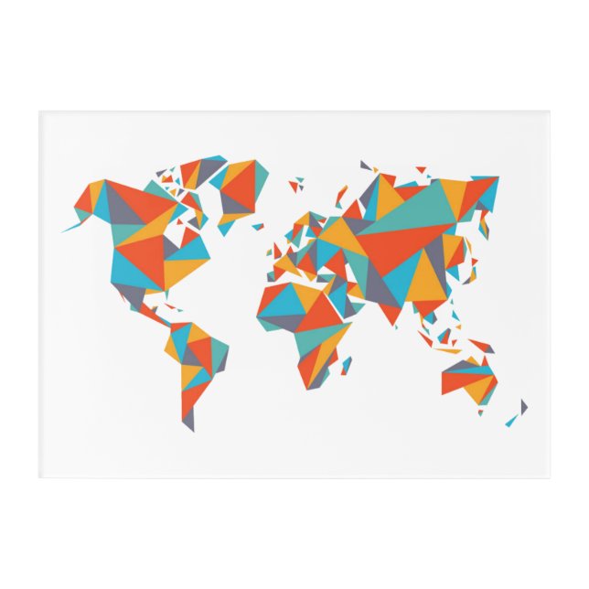 Abstract Geometric World Map Acrylic Print (Front)