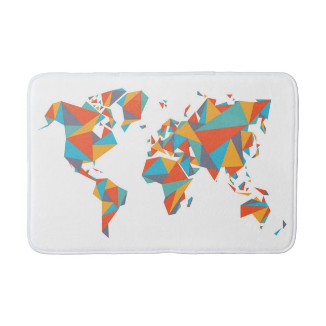 Abstract Geometric World Map Bathroom Mat (Front)