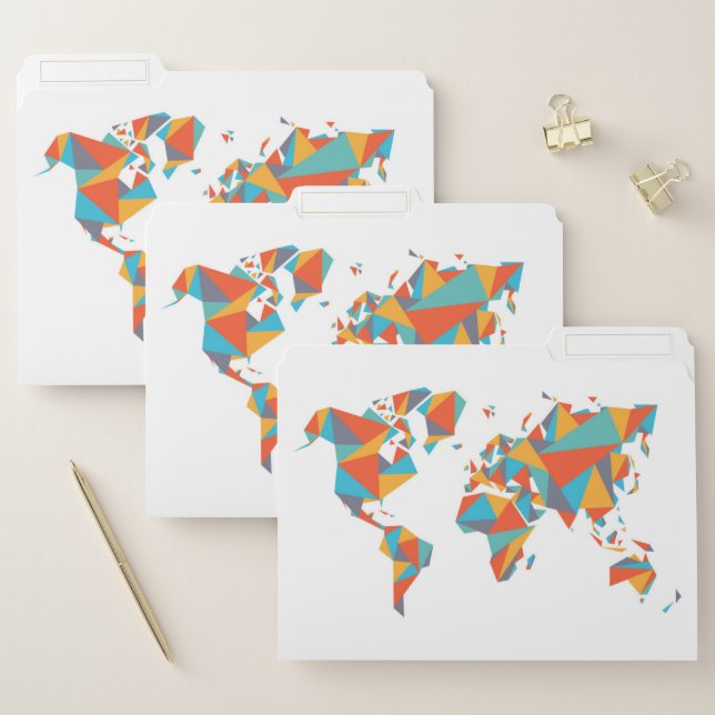 Abstract Geometric World Map File Folder (Set)