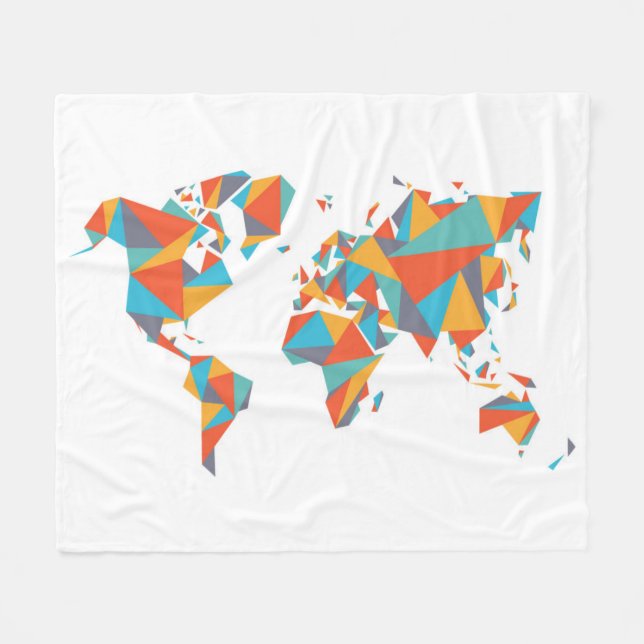 Abstract Geometric World Map Fleece Blanket (Front (Horizontal))